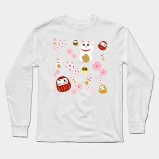 Lucky Cat and Cherry Blossom Medley Long Sleeve T-Shirt